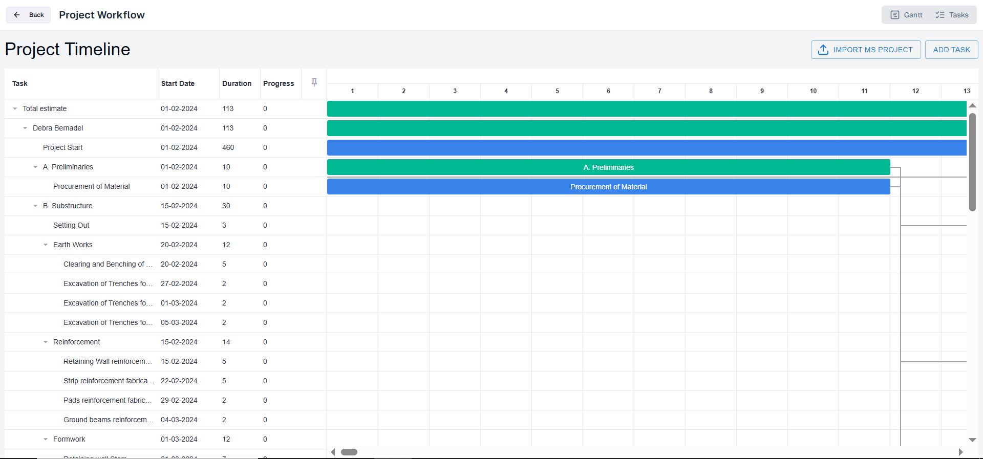 Project Scheduling Interface